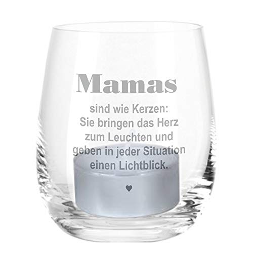 4you Design Windlicht mit Spruch Mama´s sind wie Kerzen – Schöne Geschenkidee für Mütter, zum Valentinstag oder Muttertag- Transparentes Glas für Kerzen – Spülmaschinengeeignet von 4youDesign