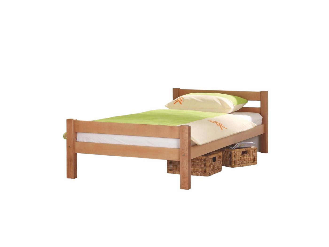 58 aufm Kessel Bettgestell Einzelbett Geneva 208x95x63 Seniorenbett Massivholz Buche lackiert (inkl. Versand), Kinderbett Jugendbett Gästebett Liegefläche 90x200 Stabil hochwertig von 58 aufm Kessel