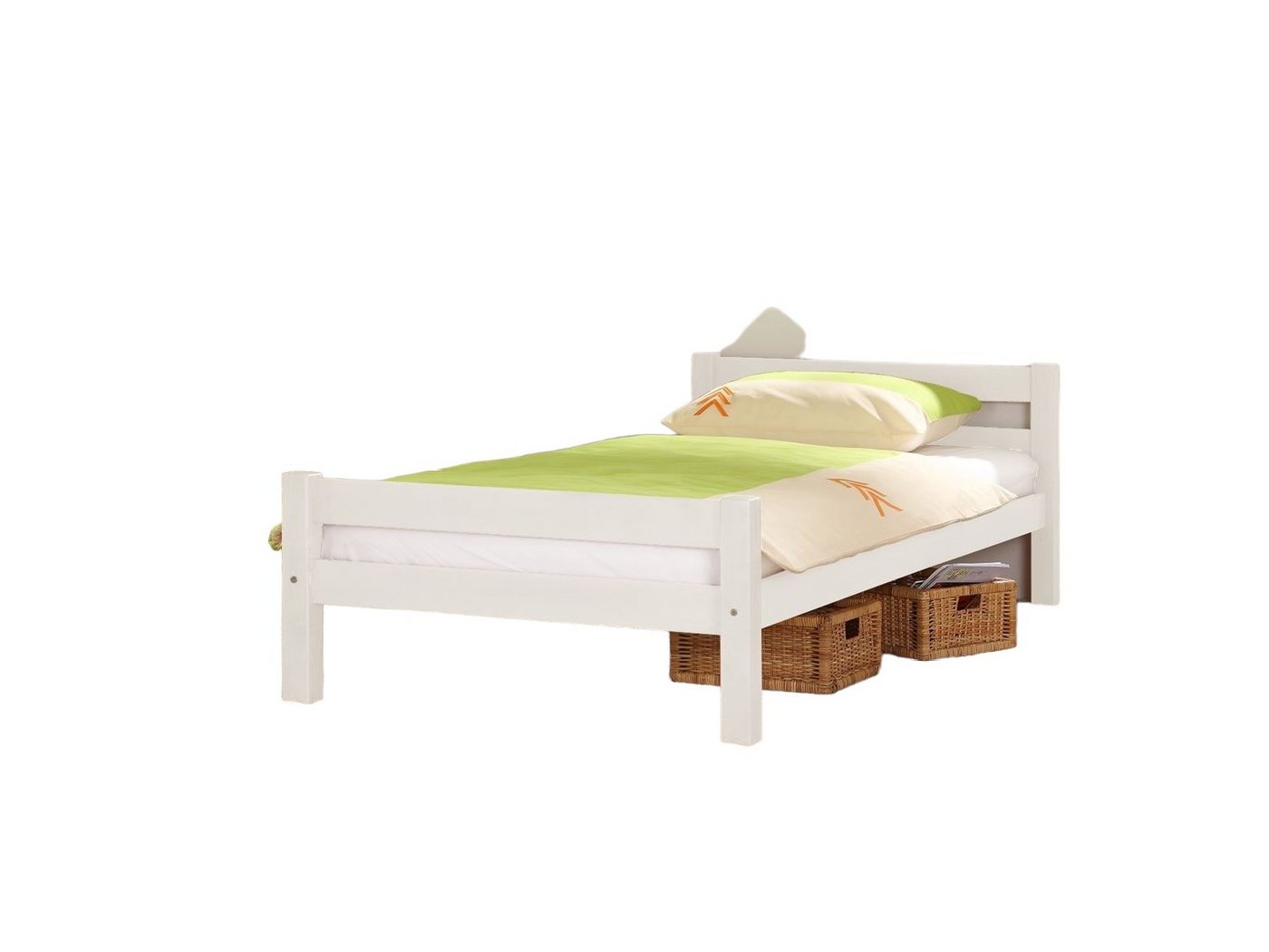 58 aufm Kessel Bettgestell Einzelbett Genevra 208x145x63 Seniorenbett Massivholz Weiß lackiert (inkl. Versand), Kinderbett Jugendbett Gästebett Liegefläche 140x200 Stabil hochwertig von 58 aufm Kessel