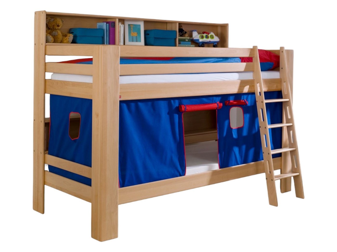 58 aufm Kessel Bettgestell Etagenbett Genna 208x140x170 Hochbett Massivholz Buche lackiert (inkl. Versand), Kinderbett Liegefläche 2x 90x200 hochwertig verabeitet stabil & sicher von 58 aufm Kessel