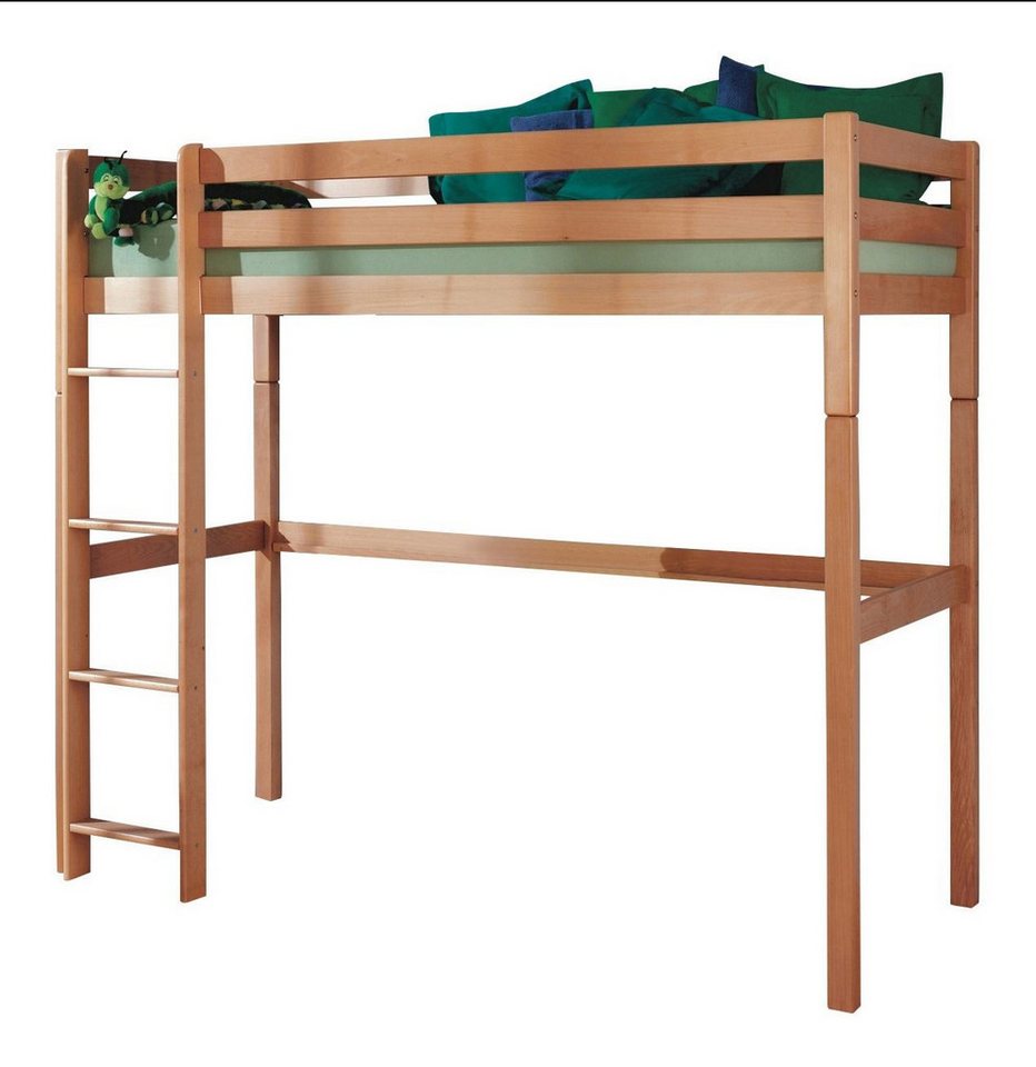 58 aufm Kessel Bettgestell Hochbett Gilana 208x103x185 Kinderbett Massivholz Buche lackiert (inkl. Versand), Liegefläche 90x200 als Einzelbett nutzbar zum Spielen und Schlafen von 58 aufm Kessel