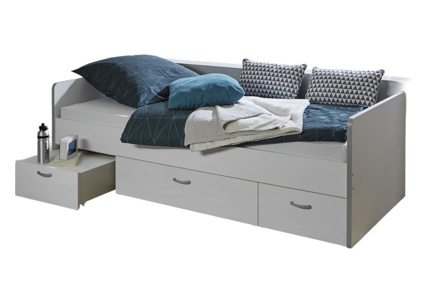 58 aufm Kessel Bettgestell Kojenbett Gilda 205x95x65 Funktionsbett Holznachbildung Weiß Hochglanz (inkl. Versand), Einzelbett Liegefläche 90x200 mit Schubladen stabil und praktisch von 58 aufm Kessel