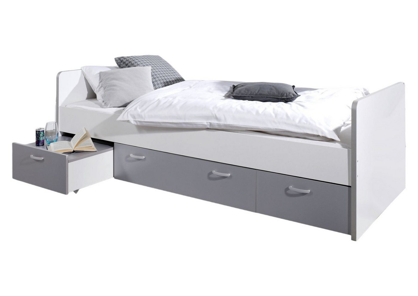 58 aufm Kessel Bettgestell Kojenbett Gilli 205x95x65 Funktionsbett Holznachbildung Silber/Weiß (inkl. Versand), Einzelbett Liegefläche 90x200 mit Schubladen stabil und praktisch von 58 aufm Kessel