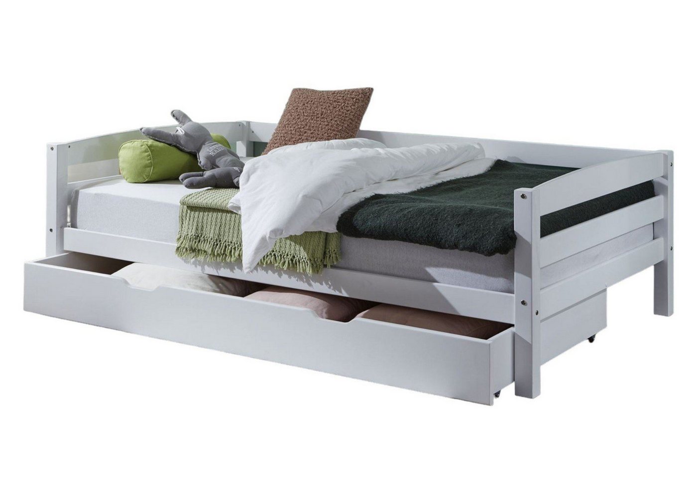 58 aufm Kessel Bettgestell Seniorenbett Gitte 208x128x63 Einzelbett Massivholz Weiß lackiert (inkl. Versand), Kinderbett Jugendbett Gästebett Liegefläche 120x200 mit Schubladen von 58 aufm Kessel