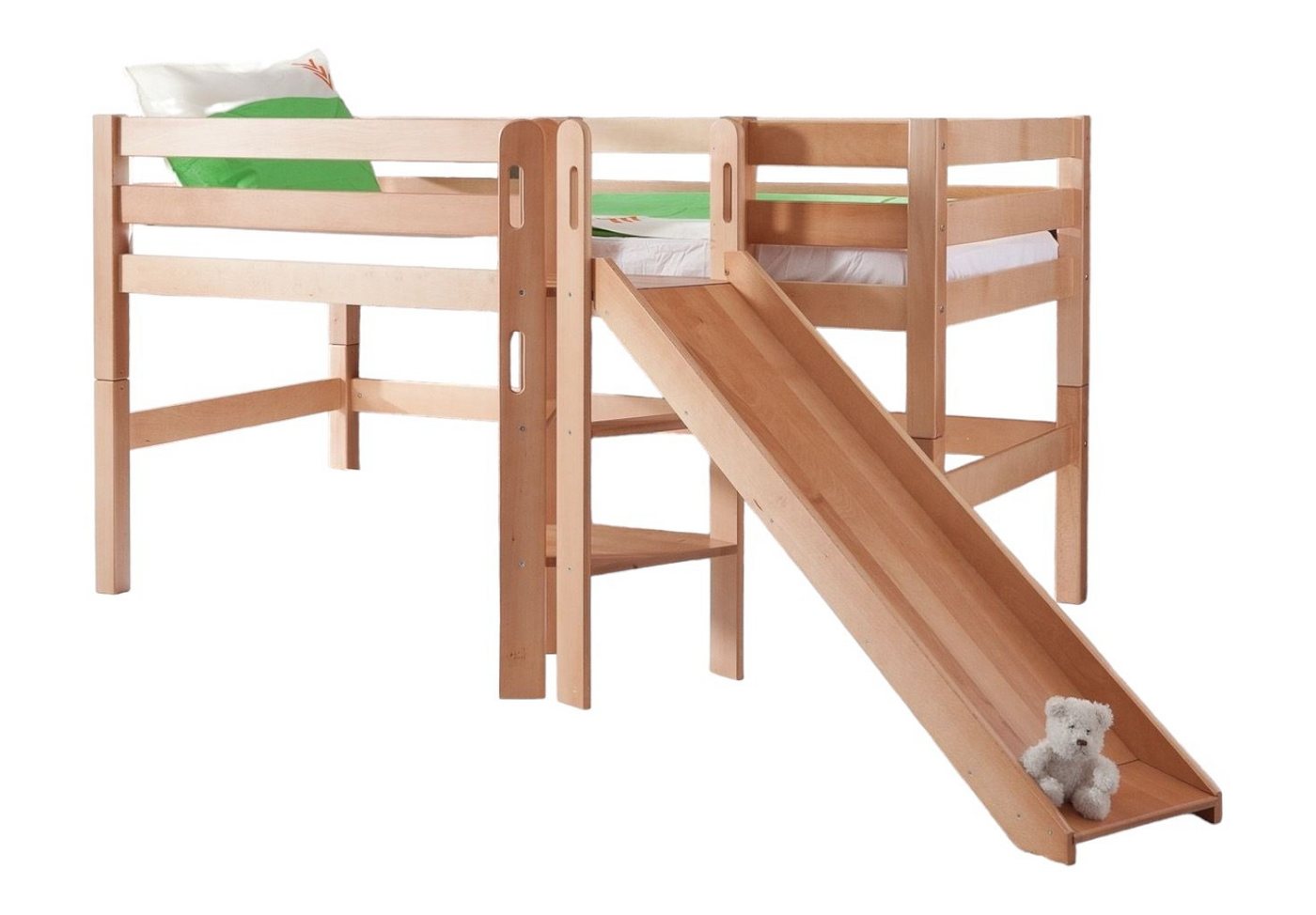 58 aufm Kessel Bettgestell Spielbett Gela 208x186x113 Hochbett Massivholz Buche lackiert (inkl. Versand), Kinderbett 90x200 auch als Einzelbett nutzbar zum Spielen und Schlafen von 58 aufm Kessel