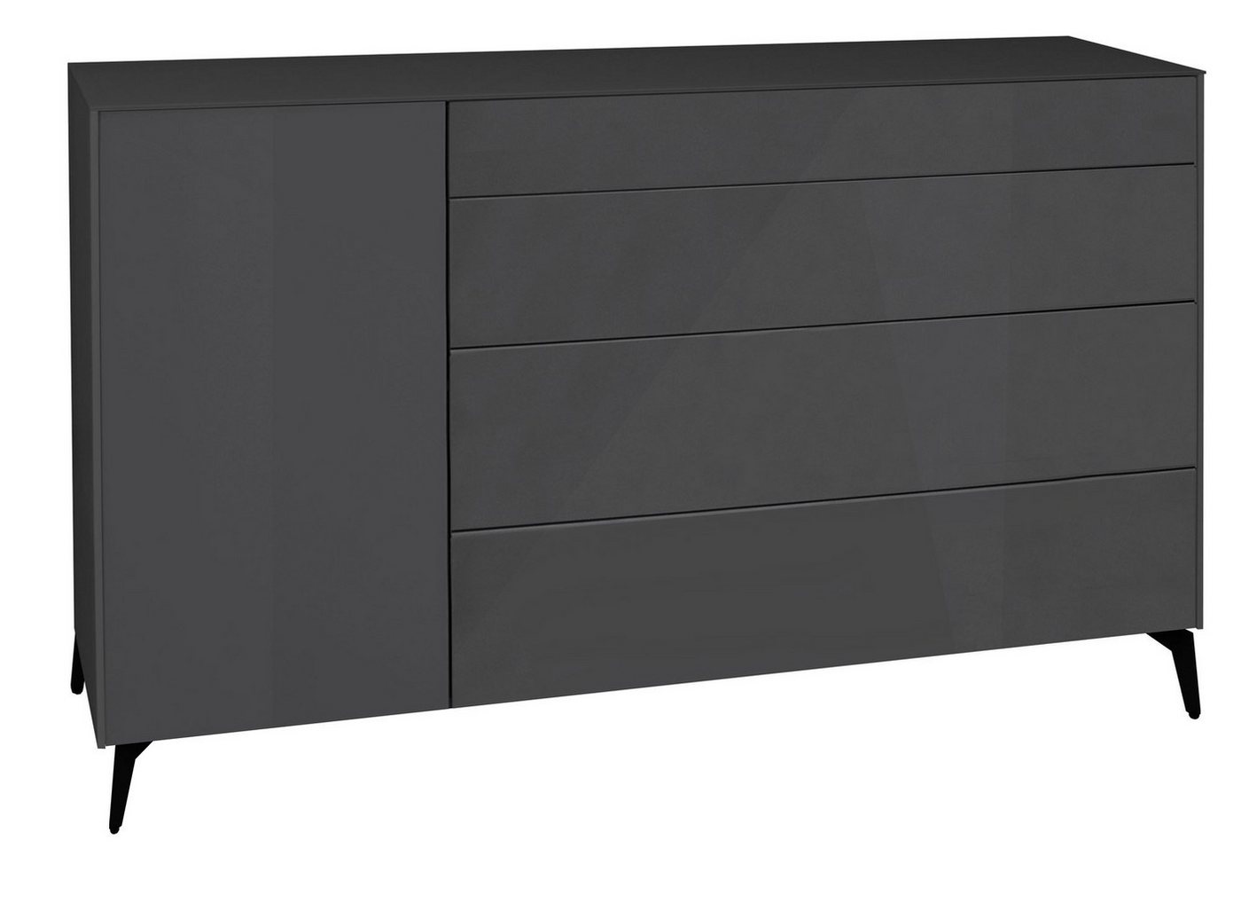 58 aufm Kessel Kommode Hochglanz Elfi moderne Schubkastenkommode Anthrazit/Glas Anthrazit (inkl. Premiumversand, 1 St), Design Kommode mit Schubladen Schubkästen mit Glas und Push to Open von 58 aufm Kessel