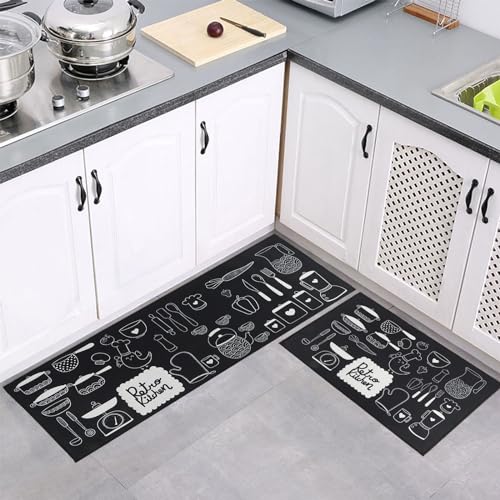 7VSTOHS Küchenteppich Set 2 Stück rutschfeste Küchenmatte, Waschbare Küchenmatten und Teppiche Set, für Flur Läufer, Esszimmer, Eingang und Türmatte Set, 40x60 + 40x120 cm von 7VSTOHS