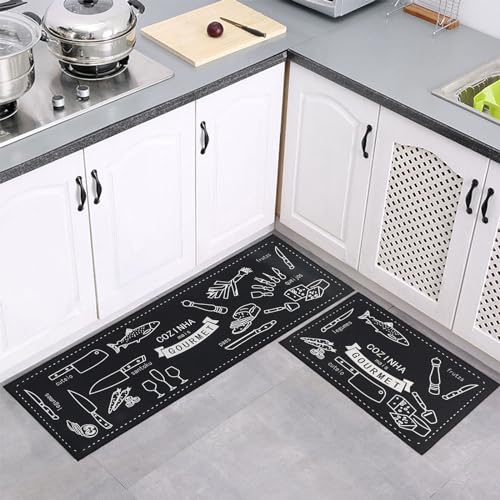 7VSTOHS Küchenteppich Set 2 Stück rutschfeste Küchenmatte, Waschbare Küchenmatten und Teppiche Set, für Flur Läufer, Esszimmer, Eingang und Türmatte Set, 40x60 + 40x120 cm von 7VSTOHS