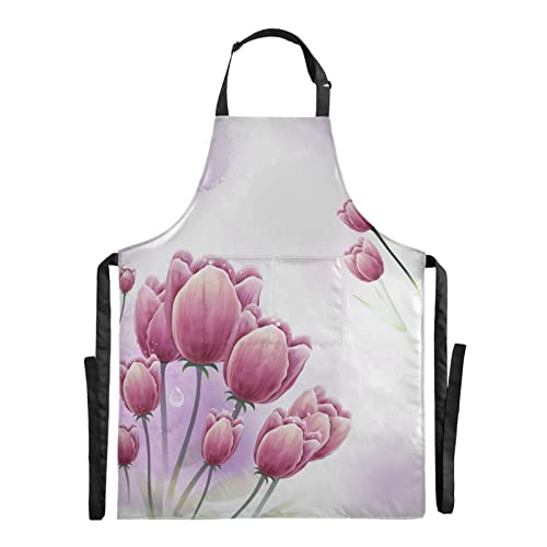 803 Kunstkittel Schöne Frühlings-Tulpen-Blume Backschürze Verstellbare Kochen Schürze Weich Grillschürze Für Köche Backen Backen von 803