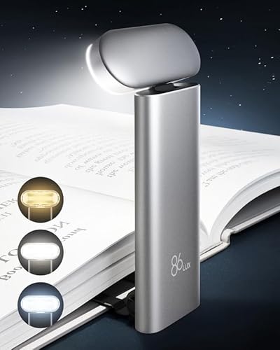 86lux Leselampe Buch Klemme,USB Wiederaufladbare Klemmleuchte für Lesen ins Bett mit 7 LED,Lesezeichenlicht mit gebogenem Rand,Ilver White von 86lux