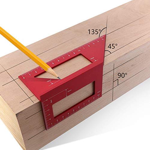 Aluminium Holzbearbeitung 3D-Gehrungswinkel Messlineal 45°/90°-Winkel T-förmiges Messen quadratischer Größe Messwerkzeug mit Messgerät und Winkel Lineal für Holzbearbeiter Scriber T Lineal (Rot) von 95sCloud
