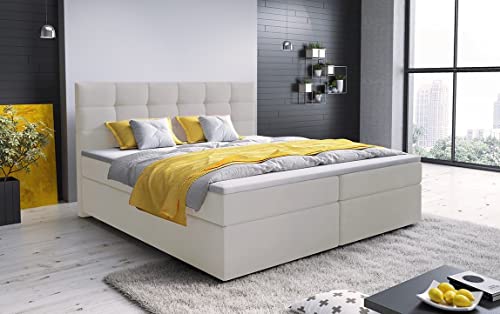 A-dekor home Boxspringbett Fenix Hotelbett, kontinentales Bett, Designerbett, 140/160/180x200cm, viele Farbvarianten, Zwei Bettkasten, Bonell Matratze, Topper (Cosmic 10 Creme, 180 x 200 cm) von A-dekor home