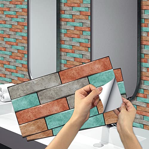 A.Monamour Selbstklebend PVC Klebefliesen Fliesenaufkleber 3D Fliesen Steinoptik Wand Folie Deko Wasserdicht Fliesenfolie Klebefolie Fliesensticker Treppe Aufkleber für Küche Bad Backsplash 15cmx30cm von A.Monamour