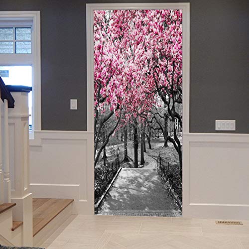 A.Monamour Türtapete Selbstklebend Türfolie Türposter 3D Frühling Rosa Kirschblüte Blume Wald Im Central Park New York Vinyl Folie Türdeko Tapete Wandbild Türaufkleber Türtattoo 77 x 200 cm von A.Monamour