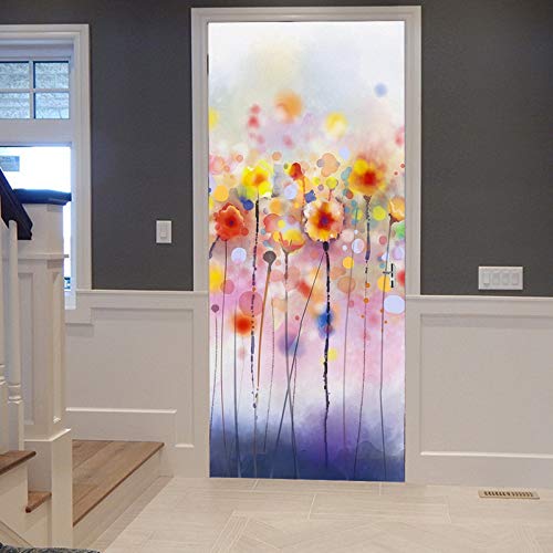 A.Monamour Türtapete Selbstklebend Türfolie Türposter 3D Frühlings Saison Bunte Blumen Aquarell Bilder Vinyl Folie Türdeko Tapete Wandbild Türaufkleber Türtattoo 90 x 200 cm von A.Monamour