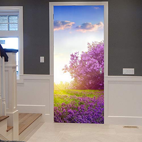 A.Monamour Türtapete Selbstklebend Türfolie Türposter 3D Frühlingsflieder Bäume Lila Blumen Garten Feld Naturlandschaft Vinyl Folie Türdeko Tapete Wandbild Türaufkleber Türtattoo 90 x 200 cm von A.Monamour