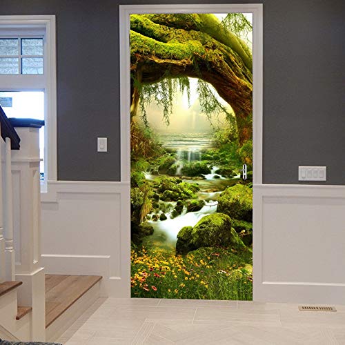 A.Monamour Türtapete Selbstklebend Türfolie Türposter 3D Geheimnisvolle Grüne Dschungel Bäume Strömen Regenwald Naturlandschaft Vinyl Folie Türdeko Tapete Wandbild Türaufkleber Türtattoo 90 x 200 cm von A.Monamour