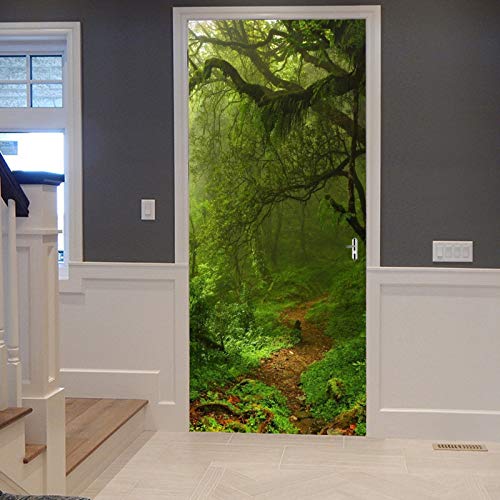 A.Monamour Türtapete Selbstklebend Türfolie Türposter 3D Regenwald Grüne Bäume Wald Weg Naturlandschaft Vinyl Folie Türdeko Tapete Wandbild Türaufkleber Türtattoo 90x200cm von A.Monamour