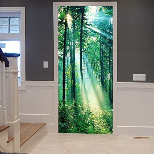 A.Monamour Türtapete Selbstklebend Türfolie Türposter 3D Sonnenstrahl Durch Grüne Bäume Wald Sonnenaufgang Naturlandschaft Vinyl Folie Türdeko Tapete Wandbild Türaufkleber Türtattoo 90 x 200 cm von A.Monamour