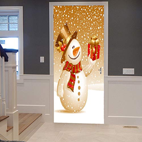 A.Monamour Türtapete Selbstklebend Türfolie Türposter 3D Weihnachts Motiv Winter Weißer Schnee Schneemann Geschenk Box Postkarte Vinyl Folie Türdeko Tapete Wandbild Türaufkleber Türtattoo 77 x 200 cm von A.Monamour