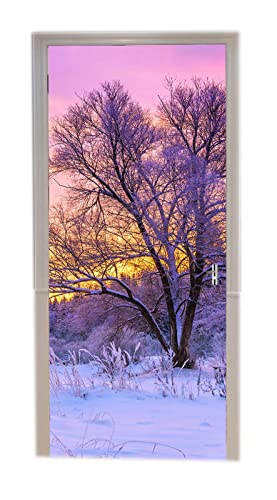 A.Monamour Türtapete Selbstklebend Türfolie Türposter 3D Winter Sonnenuntergang Landschaft Mit Bäumen Vinyl Folie Türdeko Tapete Wandbild Türaufkleber Türtattoo 77x200cm von A.Monamour