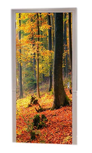 A.Monamour Türtapeten Selbstklebend 3D Herbst Im Parkgelb Lässt Waldbäume Natur-Landschaftsbild Türtapete Türposter Tapete 77x200cm von A.Monamour