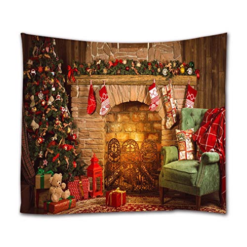 A.Monamour Wanddekor Wandbild Vorhang Wandteppiche Weihnachten Innenraum Kamin Socken Geschenk Hängen Kiefern Urlaub Decor Stoff Wandbehang Tapisserie Wanddekors Für Schlafzimmer Wohnzimmer 180x200 cm von A.Monamour