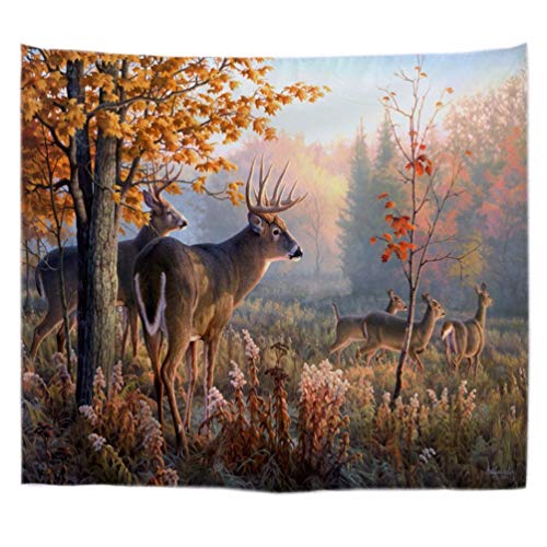 A.Monamour Wanddekor Wandteppiche Aquarell Whitetail Hirsch Im Herbst Wald Tier Themed Stoff Gedruckt Polyester Wandbehang Tapisserie Wanddekore Vorhänge Böhmischen Decken Bettdecken 203x153cm von A.Monamour