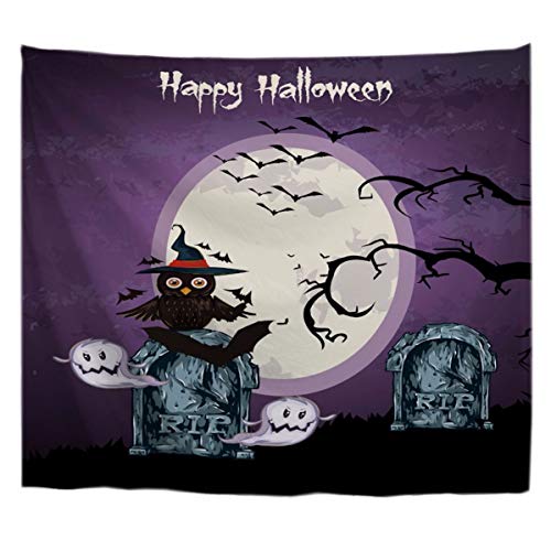 A.Monamour Wanddekor Wandteppiche Niedliche Baby Eule Vögel Gothic Grabstein Halloween Ghost Großen Runden Mond Lila Ton Gedruckt Wand Hängenden Tapisserie Tisch Tuch Abdeckungen 203x153cm von A.Monamour