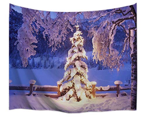 A.Monamour Wanddekor Wandteppiche Winter Urlaub Jahreszeit Outdoor Landschaft Weiß Schnee Hoarfrost Weihnachtsbaum Fotografie Bild Druck Stoff Wand Wandteppich Wand Hängende Dekorationen 153X130cm von A.Monamour