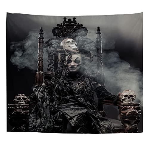 A.Monamour Wandteppich Junge Hexe Sitzt Auf Einem Stuhl Mit Totenkopfrauch Halloween Thema Stoff Tuch Tapisserie Wandbehang Wanddeko Wandkunst Wandbilder Wandtuch für Wohnzimmer Schlafzimmer 180x230cm von A.Monamour