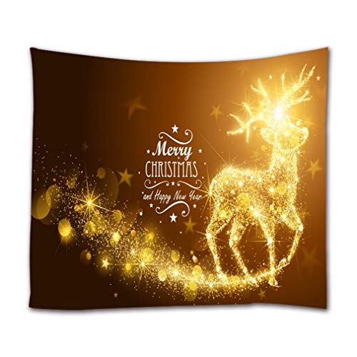 A.Monamour Wandteppiche Glänzend Golden Rentier Silhouette Frohe Weihnachten Frohes Neues Jahr Urlaub Dekor Stoff Wandteppich Wanddekoration Wandbehänge Vorhang Für Schlafzimmer Wohnzimmer 180x230cm von A.Monamour