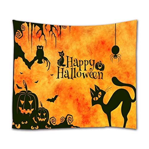 A.Monamour Wandteppiche Glücklich Halloween Katze Eule Kürbis Spinne Fledermaus Urlaub Themed Dekor Braun Hintergründe Stoff Wandbehang Wandteppich Wandbild Wand Vorhang Wanddekor Für Schlafzimmer von A.Monamour