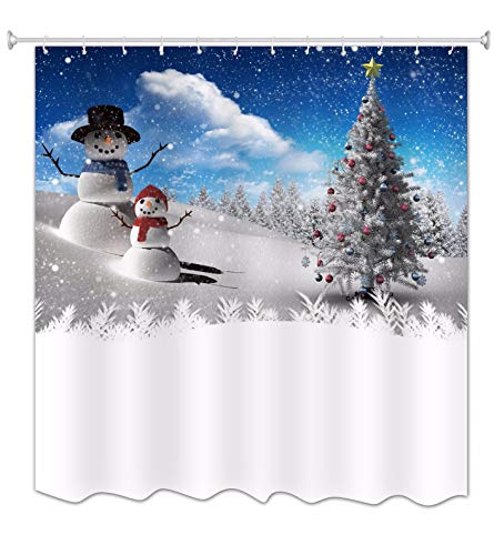 A.Monamour Weihnachten Urlaub Thema Winter Saison Weiß Schnee Schneemann Druck Schwerlast Duschvorhänge Textil Bad Dekoration 150X180 cm / 60"X72 von A.Monamour