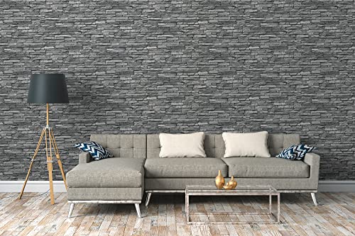 A.S. Création Selbstklebende Tapete Steinoptik Grau Schwarz The Wallcover 385891 3D 8,40x0,53m Made in Germany von A.S. Création