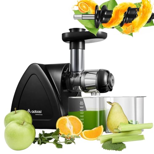 Entsafter Gemüse und Obst Testsieger, Aobosi slow juicer mit Reversierfunktion, leisem Motor, hoher Saftausbeute mit Saftkanne und Reinigungsbürste, Schwarz von AAOBOSI