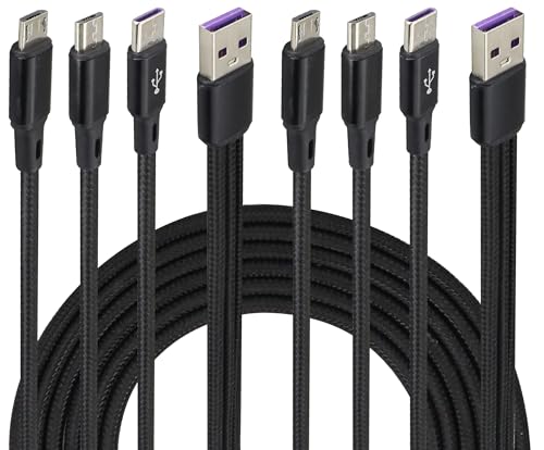 AAOTOKK 4Fuß/2Stücke 3 in 1 Splitter USB 2.0 Männlich zu 1Type C+2Micro Männlich Nylon Geflochtenes Kabel,Kompatibel Android Telefonen und Micro/C Interface Geräten(Schwarz-1Type C+2Micro) von AAOTOKK