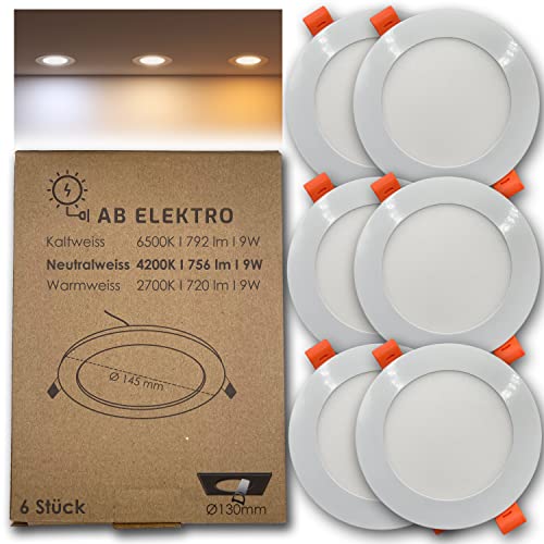 AB Elektro LED Einbaustrahler flach rund 6er Set I 9W LED Spot 12V Neutralweiß I LED Panel Deckenleuchte I LED Einbauleuchte Set mit Trafo von AB Elektro