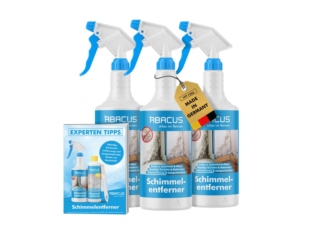 ABACUS Anti-Schimmel-Spray, Schimmelex für Wand und Bad, Anti-Schimmel Schimmelentferner (inkl. Experten Tipps, [3-St. 3x750ml Sofortwirkung mit Langzeiteffekt) von ABACUS