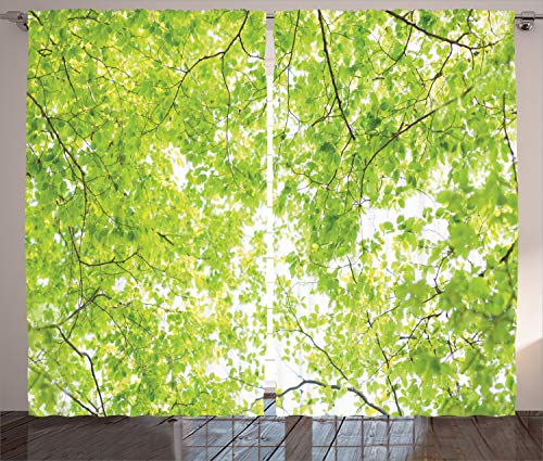ABAKUHAUS Baum Rustikaler Gardine, Natur Sommerzeit Grün, Schlafzimmer Kräuselband Vorhang mit Schlaufen und Haken, 280 x 245 cm, Grün von ABAKUHAUS