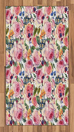 ABAKUHAUS Blumen Teppich, Shabby Chic Rose Floral, Deko-Teppich Digitaldruck, Färben mit langfristigen Halt, 80 x 150 cm, Mehrfarbig von ABAKUHAUS