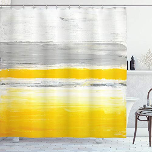 ABAKUHAUS Gelb Duschvorhang, Aquarell-Kunst-Entwurf, Stoffliches Gewebe Badezimmerdekorationsset mit Haken, 175 x 220 cm, Pale Green Earth Gelb von ABAKUHAUS
