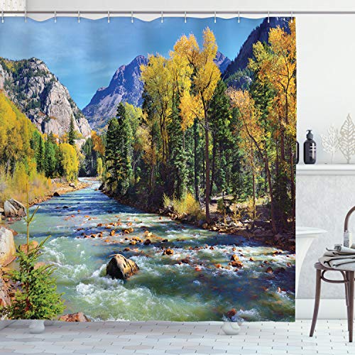 ABAKUHAUS Landschaft Duschvorhang, Berge von Colorado, Stoffliches Gewebe Badezimmerdekorationsset mit Haken, 175 x 240 cm, Mehrfarbig von ABAKUHAUS