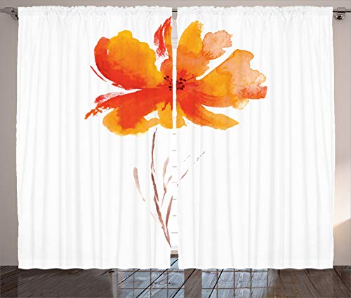 ABAKUHAUS Natur Rustikaler Vorhang, Romantische Mohnblume, Wohnzimmer Universalband Gardinen mit Schlaufen und Haken, 280 x 260 cm, Weiß Orange von ABAKUHAUS