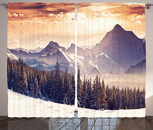 ABAKUHAUS Natur Rustikaler Vorhang, Winter Abend Berg, Wohnzimmer Universalband Gardinen mit Schlaufen und Haken, 280 x 245 cm, Mehrfarbig von ABAKUHAUS