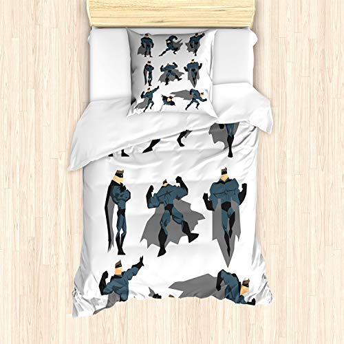 ABAKUHAUS Superheld Bettbezug Set, Held mit Superkräften, Milbensicher Allergiker geeignet mit Kissenbezügen, 135 cm x 200 cm - 80 x 80 cm, Weiß grau von ABAKUHAUS