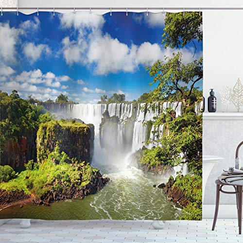 ABAKUHAUS Wasserfall Duschvorhang, Agentinean Wasserfall, Stoffliches Gewebe Badezimmerdekorationsset mit Haken, 175 x 240 cm, Mehrfarbig von ABAKUHAUS