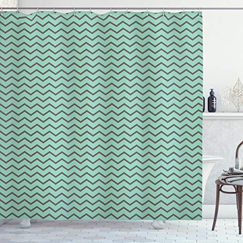 ABAKUHAUS grau Chevron Duschvorhang, Minimalist Retro Style, Stoffliches Gewebe Badezimmerdekorationsset mit Haken, 175 x 220 cm, Mint Grün Grau von ABAKUHAUS