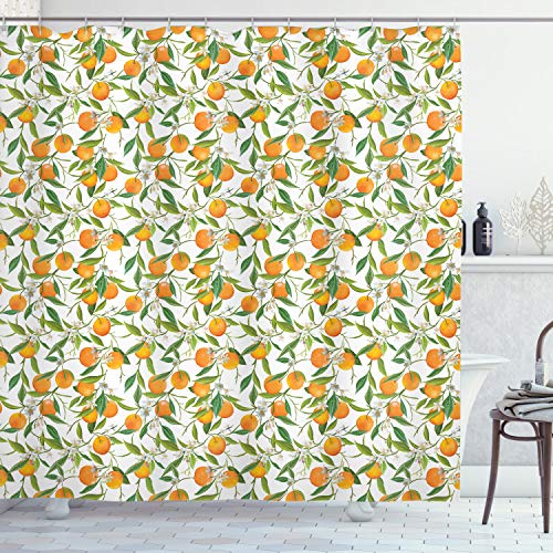 ABAKUHAUS grün orange Duschvorhang, Orange AST, Stoffliches Gewebe Badezimmerdekorationsset mit Haken, 175 x 240 cm, Orange Grün Gelb von ABAKUHAUS