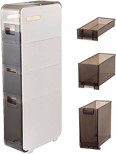 ABBNIA Handtuchaufbewahrung für kleines Badezimmer, 2-stufiger Standschrank mit durchsichtigen Schubladen und leisen Rollen, schmaler seitlicher Organizer für kleine Küchen von ABBNIA